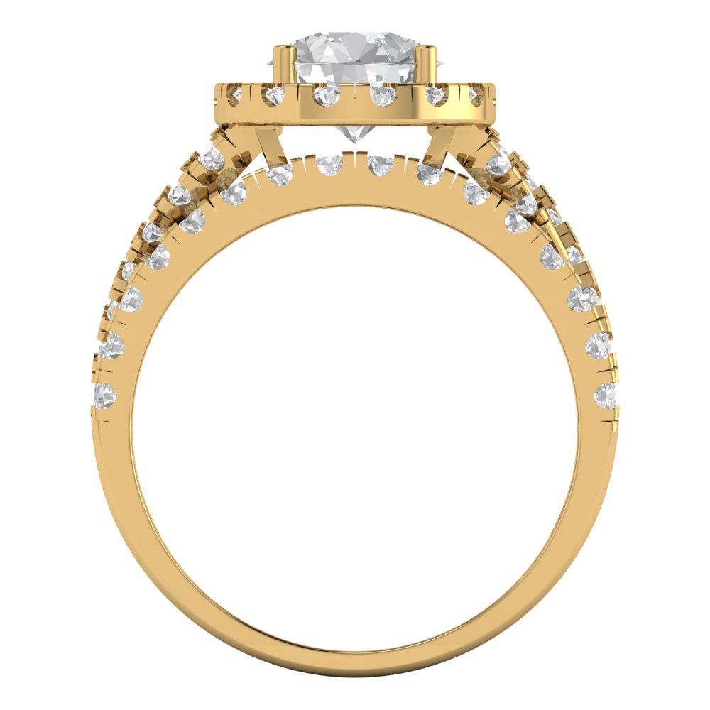 1.795 cttw Round Cut Moissanite Bridal Set - Solid Yellow Gold Engagement Ring & Wedding Band