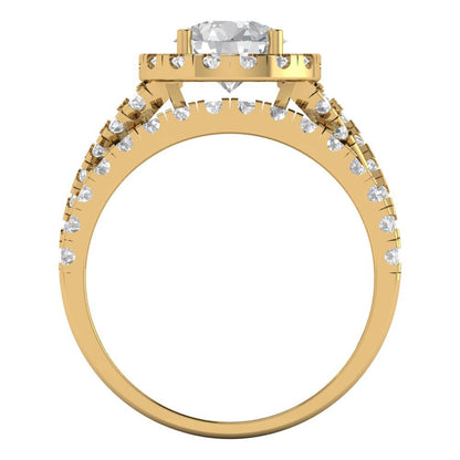 1.795 cttw Round Cut Zirconia Simulated Diamond Bridal Set - Solid Yellow Gold Engagement Ring & Wedding Band