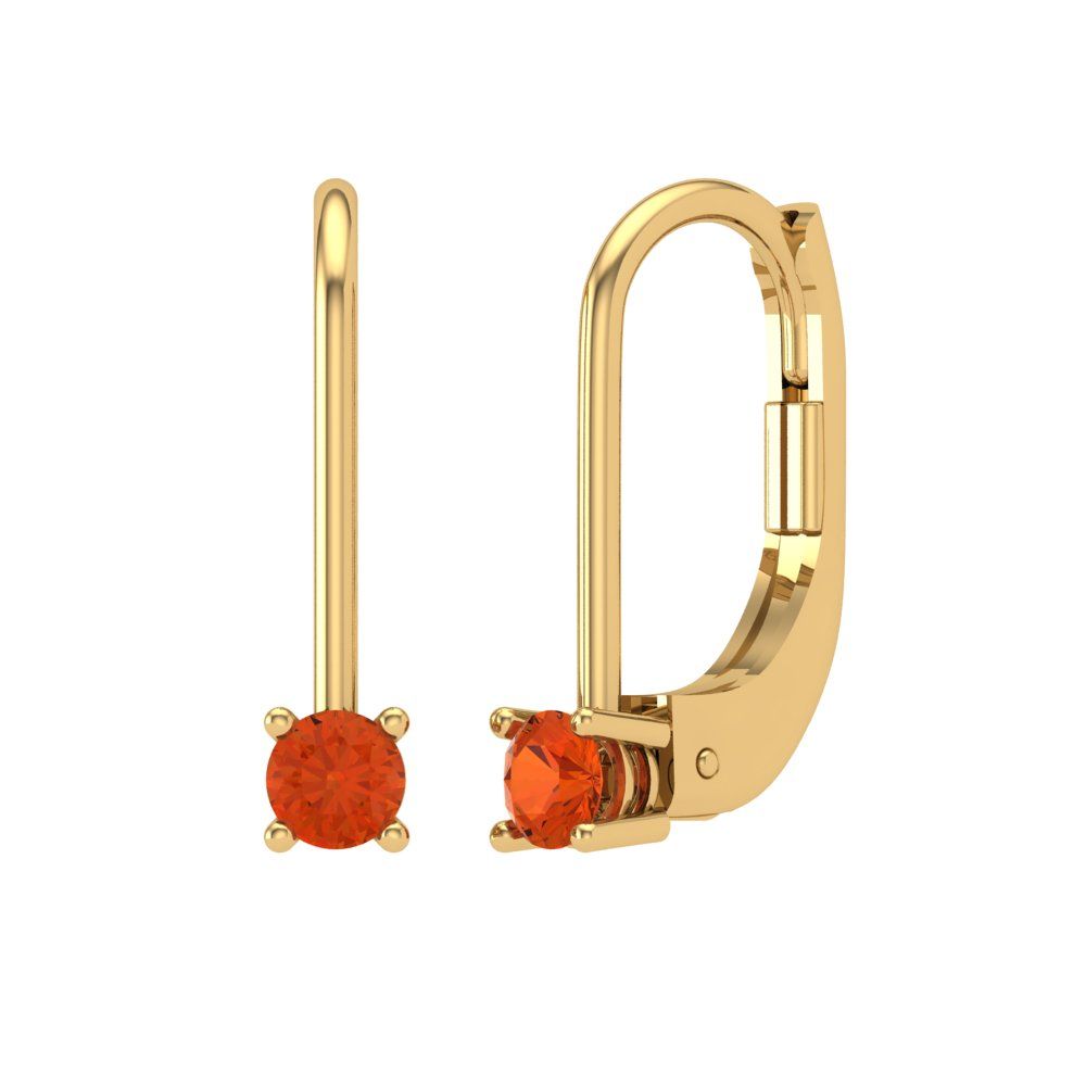 0.5 ctw Red Zirconia Drop Dangle Earrings | 4.0mm Round Cut White Gold Lever Back | April Birthstone