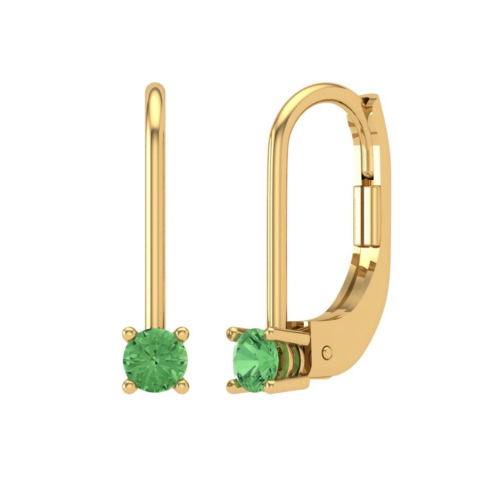 0.5 ctw Green Zirconia Drop Dangle Earrings | 4.0mm Round Cut White Gold Lever Back | April Birthstone