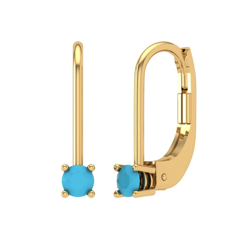 0.5 ctw Turquoise Drop Dangle Earrings | 4.0mm Round Cut White Gold Lever Back | December Birthstone