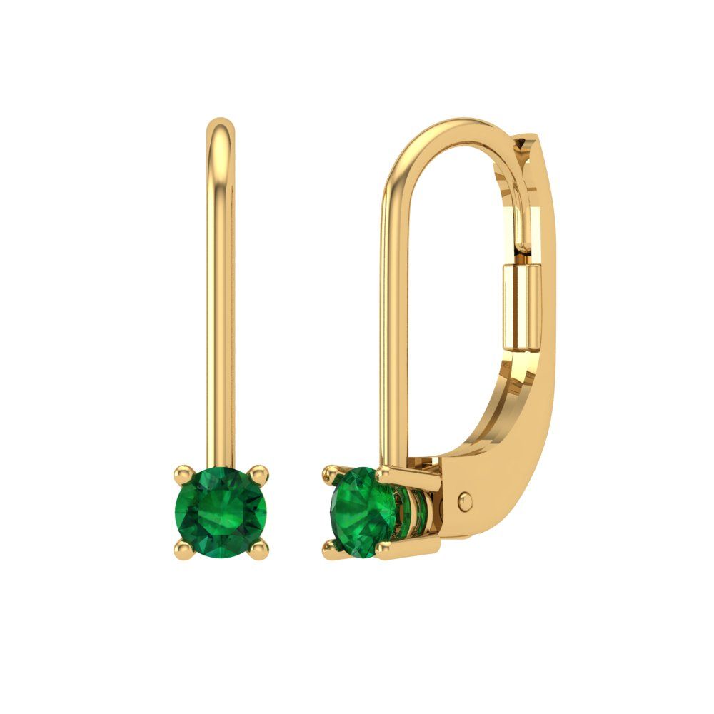 0.5 ctw Emerald Drop Dangle Earrings | 4.0mm Round Cut White Gold Lever Back | May Birthstone