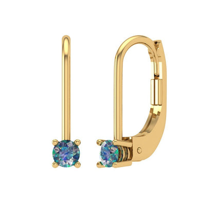 0.5 ctw Blue Moissanite Drop Dangle Earrings | 4.0mm Round Cut White Gold Lever Back | April Birthstone