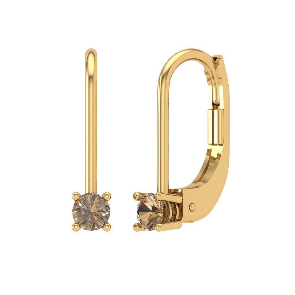 0.5 ctw Champagne Drop Dangle Earrings | 4.0mm Round Cut White Gold Lever Back | April Birthstone