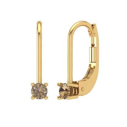 0.5 ctw Champagne Drop Dangle Earrings | 4.0mm Round Cut White Gold Lever Back | April Birthstone