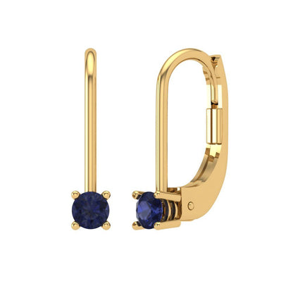 0.5 ctw Blue Sapphire Drop Dangle Earrings | 4.0mm Round Cut White Gold Lever Back | September Birthstone
