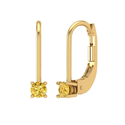0.5 ctw Yellow Zirconia Drop Dangle Earrings | 4.0mm Round Cut White Gold Lever Back | April Birthstone