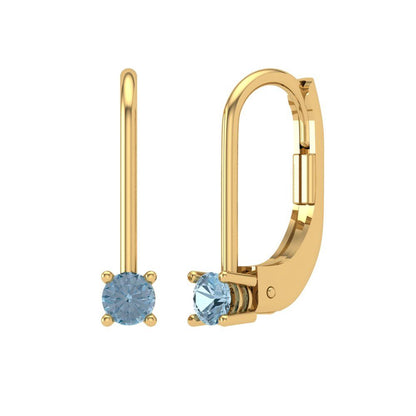 0.5 ctw Aquamarine Drop Dangle Earrings | 4.0mm Round Cut White Gold Lever Back | March Birthstone