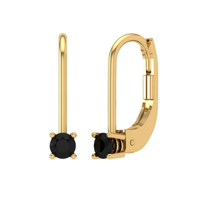 0.5 ctw Onyx Drop Dangle Earrings | 4.0mm Round Cut White Gold Lever Back | July Birthstone