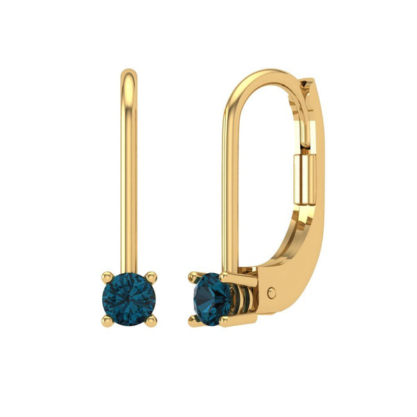 0.5 ct Brilliant Round Cut Drop Dangle Natural London Blue Topaz Stone Yellow Gold Earrings Lever Back