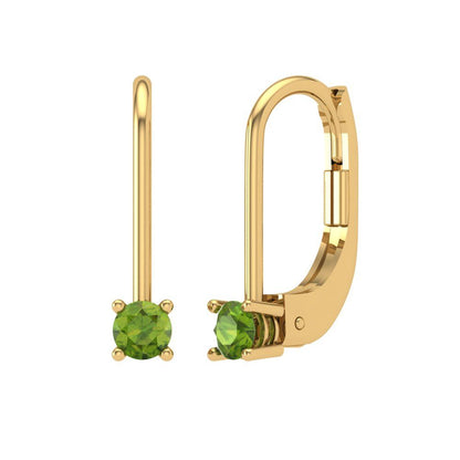0.5 ctw Peridot Drop Dangle Earrings | 4.0mm Round Cut White Gold Lever Back | August Birthstone