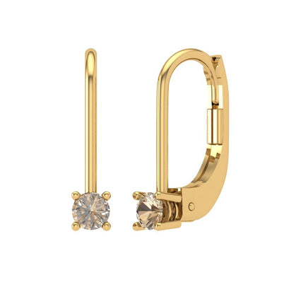 0.5 ctw Yellow Moissanite Drop Dangle Earrings | 4.0mm Round Cut White Gold Lever Back | April Birthstone