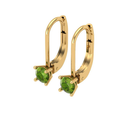 0.5 ctw Peridot Drop Dangle Earrings | 4.0mm Round Cut White Gold Lever Back | August Birthstone