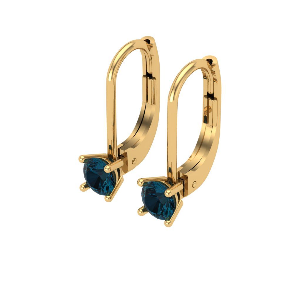 0.5 ctw London Blue Topaz Drop Dangle Earrings | 4.0mm Round Cut White Gold Lever Back | December Birthstone