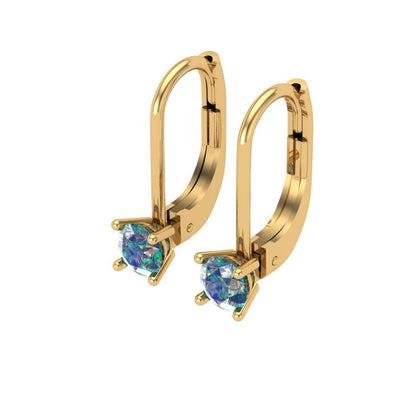 0.5 ctw Blue Moissanite Drop Dangle Earrings | 4.0mm Round Cut White Gold Lever Back | April Birthstone