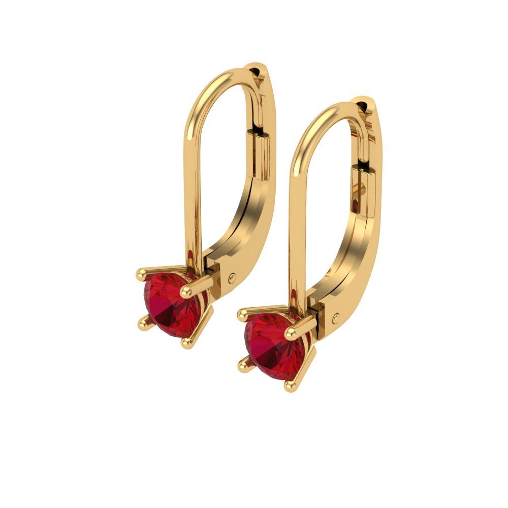 0.5 ctw Ruby Drop Dangle Earrings | 4.0mm Round Cut White Gold Lever Back | July Birthstone