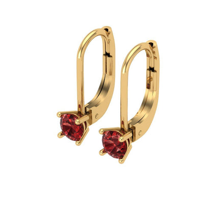 0.5 ctw Garnet Drop Dangle Earrings | 4.0mm Round Cut White Gold Lever Back | January Birthstone