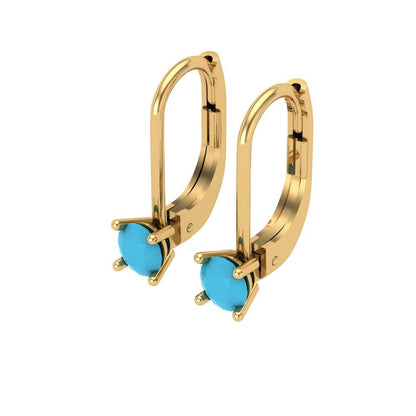 0.5 ctw Turquoise Drop Dangle Earrings | 4.0mm Round Cut White Gold Lever Back | December Birthstone