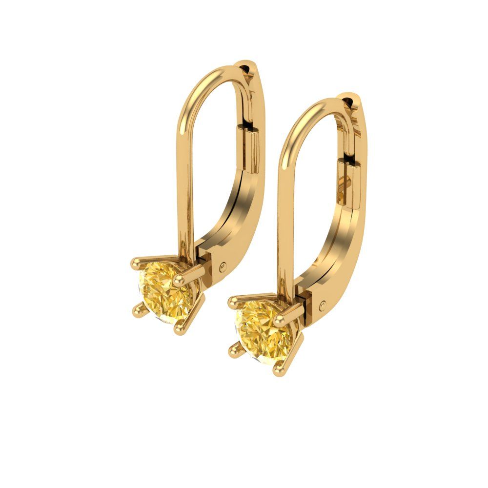0.5 ctw Yellow Zirconia Drop Dangle Earrings | 4.0mm Round Cut White Gold Lever Back | April Birthstone