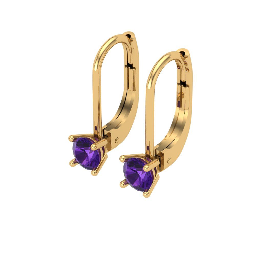 0.5 ctw Amethyst Drop Dangle Earrings | 4.0mm Round Cut White Gold Lever Back | February Birthstone