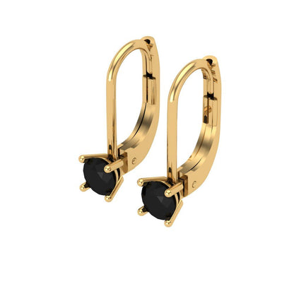 0.5 ctw Onyx Drop Dangle Earrings | 4.0mm Round Cut White Gold Lever Back | July Birthstone