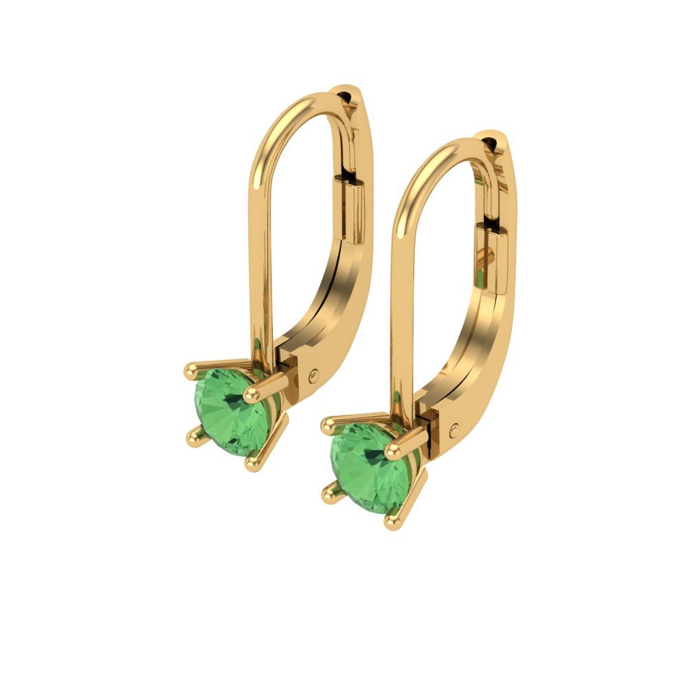 0.5 ctw Green Zirconia Drop Dangle Earrings | 4.0mm Round Cut White Gold Lever Back | April Birthstone