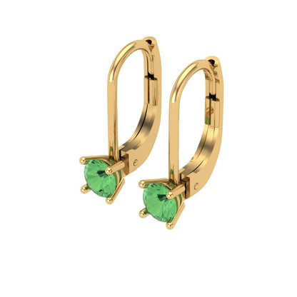 0.5 ctw Green Zirconia Drop Dangle Earrings | 4.0mm Round Cut White Gold Lever Back | April Birthstone