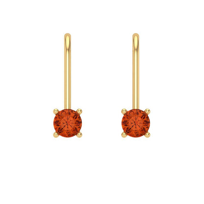 0.5 ctw Red Zirconia Drop Dangle Earrings | 4.0mm Round Cut White Gold Lever Back | April Birthstone