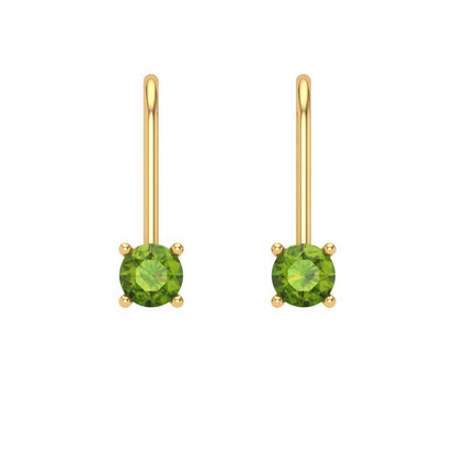0.5 ctw Peridot Drop Dangle Earrings | 4.0mm Round Cut White Gold Lever Back | August Birthstone