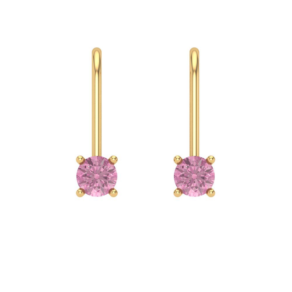 0.5 ctw Pink Zirconia Drop Dangle Earrings | 4.0mm Round Cut White Gold Lever Back | April Birthstone
