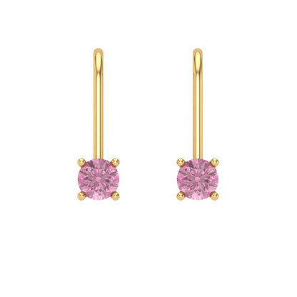 0.5 ctw Pink Zirconia Drop Dangle Earrings | 4.0mm Round Cut White Gold Lever Back | April Birthstone