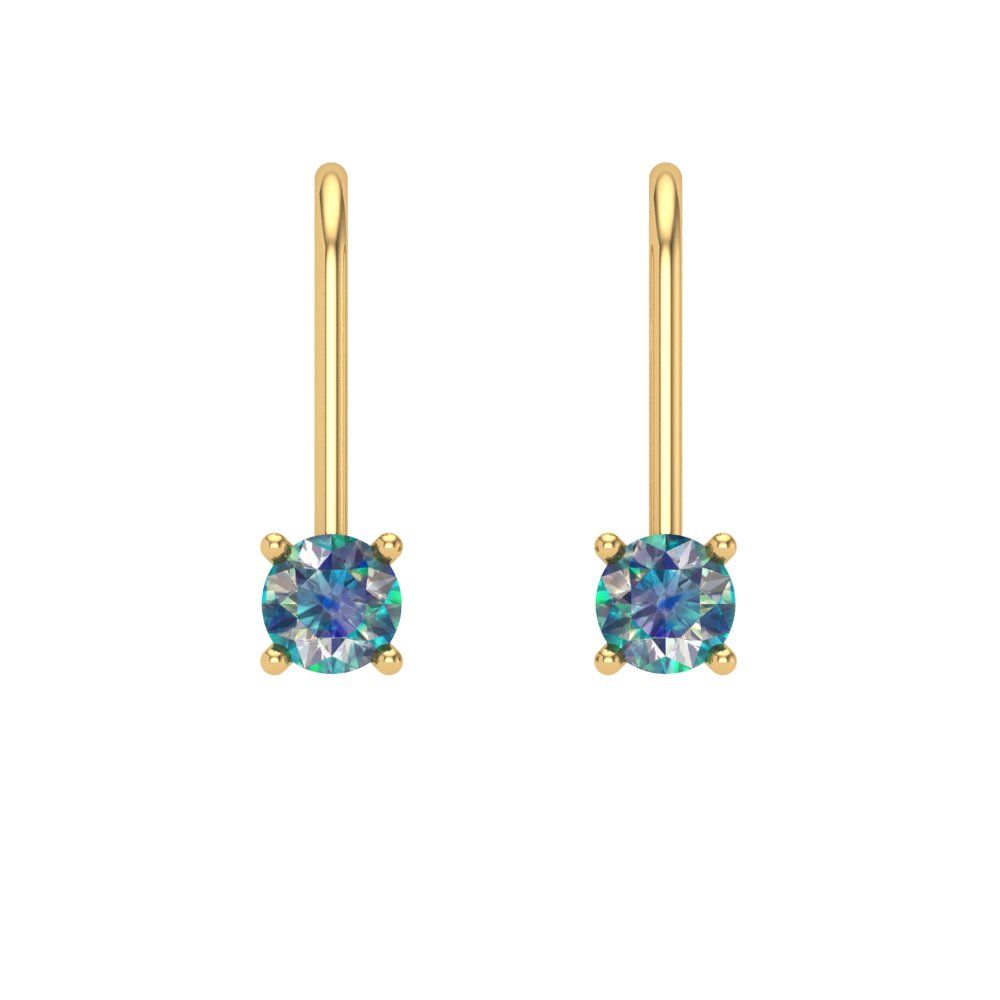 0.5 ctw Blue Moissanite Drop Dangle Earrings | 4.0mm Round Cut White Gold Lever Back | April Birthstone