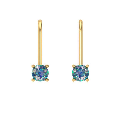 0.5 ctw Blue Moissanite Drop Dangle Earrings | 4.0mm Round Cut White Gold Lever Back | April Birthstone