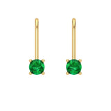 0.5 ct Brilliant Round Cut Drop Dangle Simulated Emerald Stone Yellow Gold Earrings Lever Back