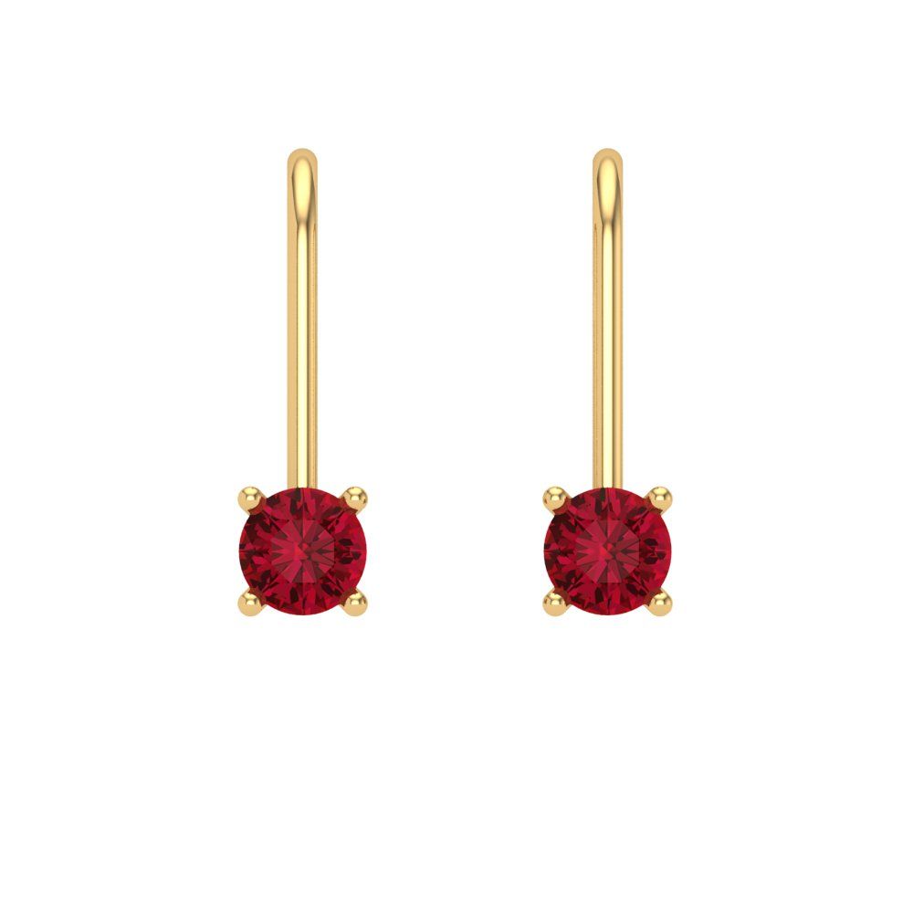 0.5 ctw Ruby Drop Dangle Earrings | 4.0mm Round Cut White Gold Lever Back | July Birthstone