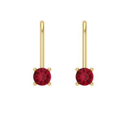 0.5 ctw Ruby Drop Dangle Earrings | 4.0mm Round Cut White Gold Lever Back | July Birthstone