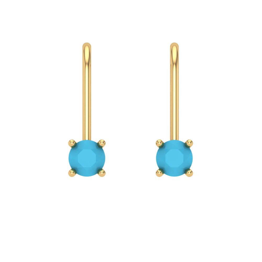 0.5 ctw Turquoise Drop Dangle Earrings | 4.0mm Round Cut White Gold Lever Back | December Birthstone