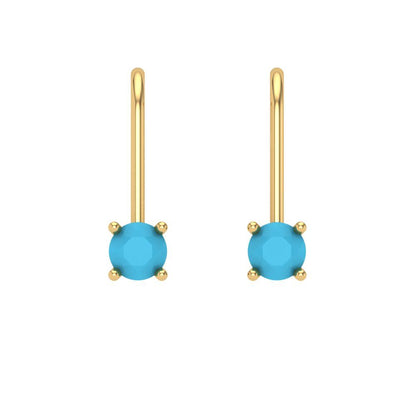 0.5 ctw Turquoise Drop Dangle Earrings | 4.0mm Round Cut White Gold Lever Back | December Birthstone