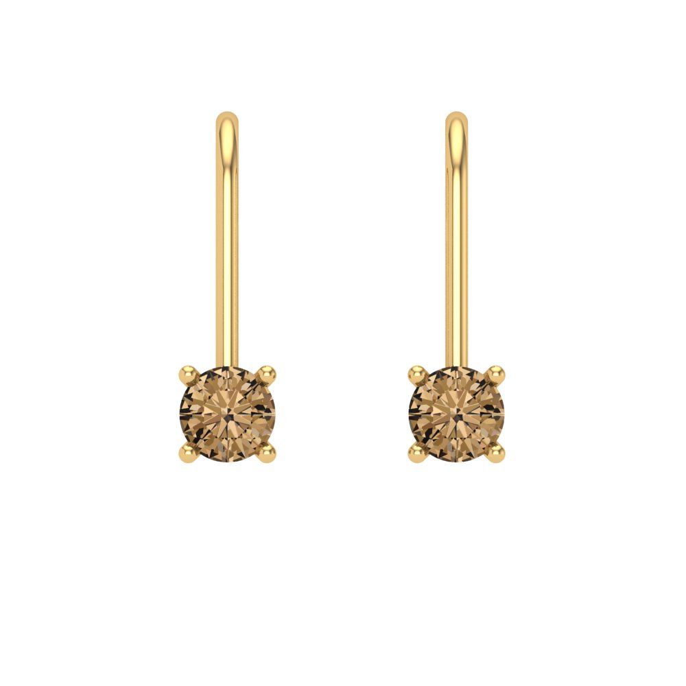 0.5 ctw Champagne Drop Dangle Earrings | 4.0mm Round Cut White Gold Lever Back | April Birthstone