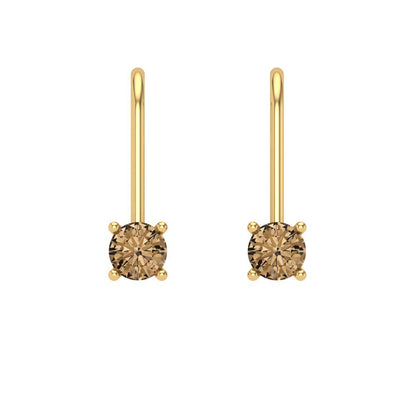 0.5 ctw Champagne Drop Dangle Earrings | 4.0mm Round Cut White Gold Lever Back | April Birthstone