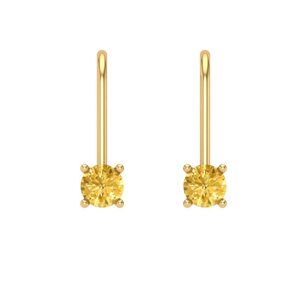 0.5 ctw Yellow Zirconia Drop Dangle Earrings | 4.0mm Round Cut White Gold Lever Back | April Birthstone