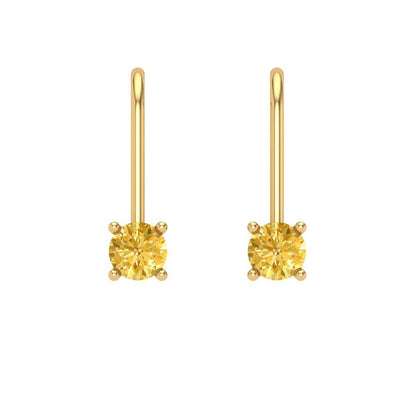 0.5 ctw Yellow Zirconia Drop Dangle Earrings | 4.0mm Round Cut White Gold Lever Back | April Birthstone