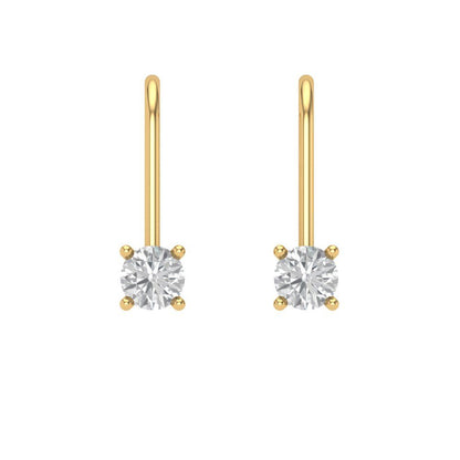 0.5 ctw White Sapphire Drop Dangle Earrings | 4.0mm Round Cut White Gold Lever Back | April Birthstone
