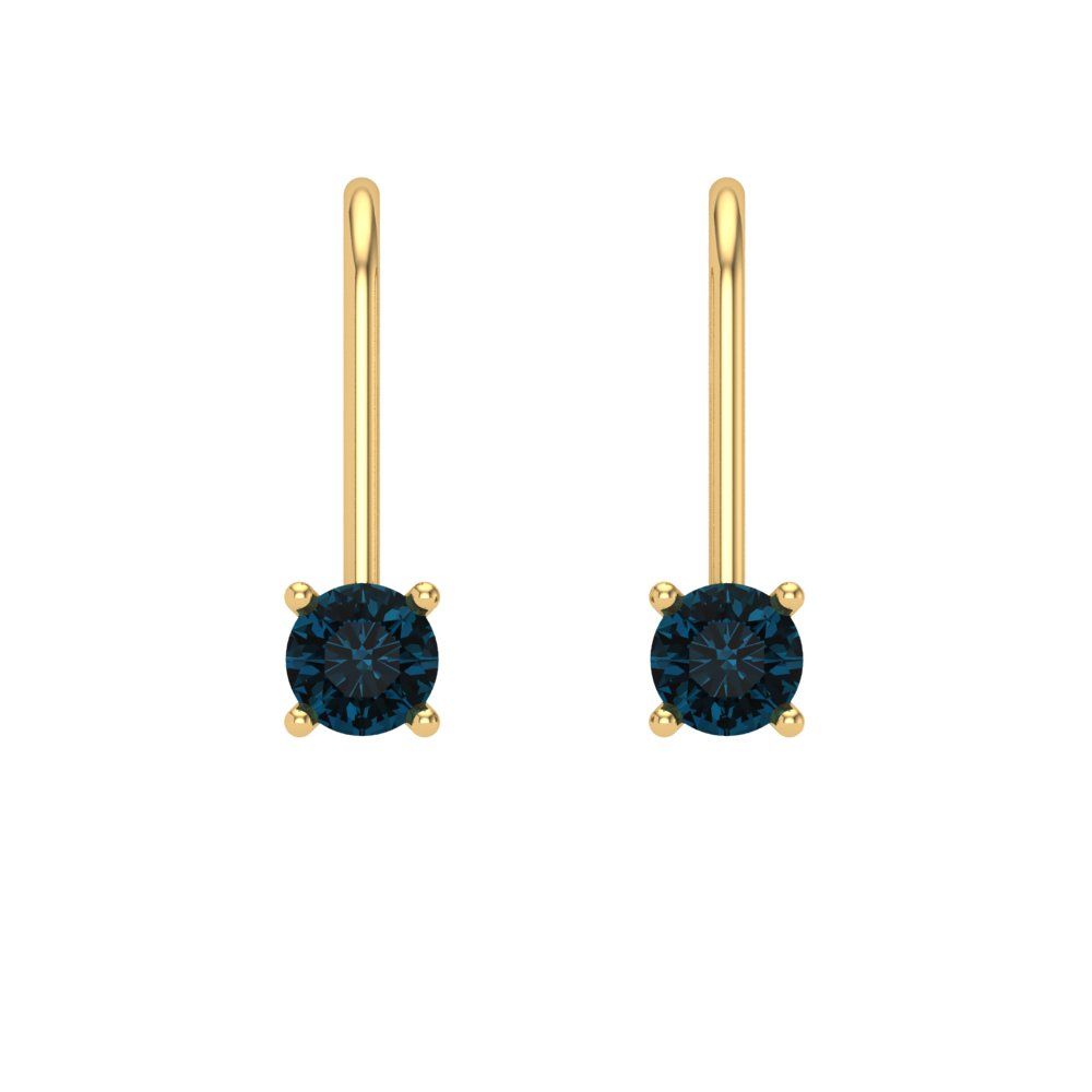 0.5 ctw London Blue Topaz Drop Dangle Earrings | 4.0mm Round Cut White Gold Lever Back | December Birthstone