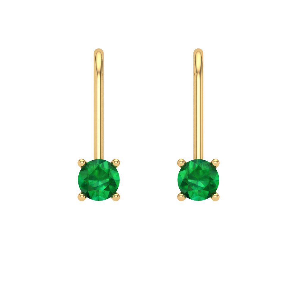0.5 ctw Emerald Drop Dangle Earrings | 4.0mm Round Cut White Gold Lever Back | May Birthstone