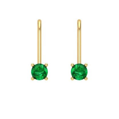 0.5 ctw Emerald Drop Dangle Earrings | 4.0mm Round Cut White Gold Lever Back | May Birthstone