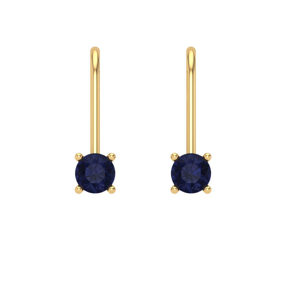 0.5 ctw Blue Sapphire Drop Dangle Earrings | 4.0mm Round Cut White Gold Lever Back | September Birthstone