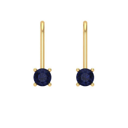 0.5 ctw Blue Sapphire Drop Dangle Earrings | 4.0mm Round Cut White Gold Lever Back | September Birthstone
