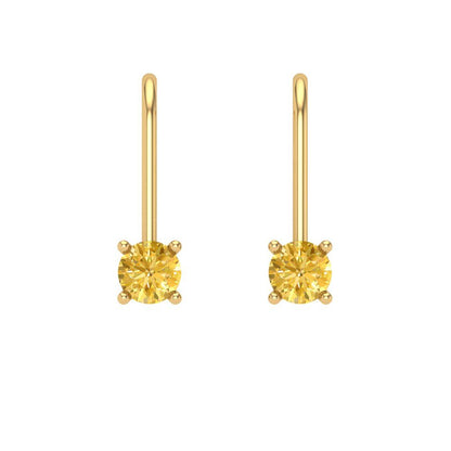 0.5 ctw Citrine Drop Dangle Earrings | 4.0mm Round Cut White Gold Lever Back | November Birthstone