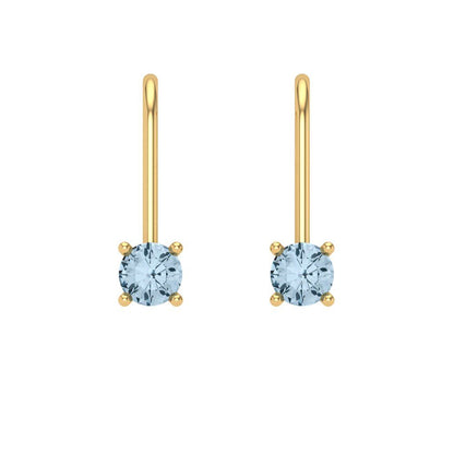 0.5 ctw Swiss Blue Topaz Drop Dangle Earrings | 4.0mm Round Cut White Gold Lever Back | December Birthstone